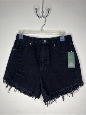 wild fable Black High-Rise Distressed Frayed Hem Denim Shorts